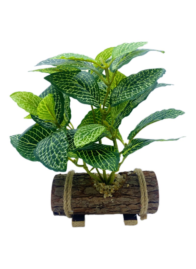 Artificial Plants (3 pieces) Green Basket Bonsai 24cm Suitable for Indoor Home Decoration Office Living Room Hotel Kitchen Outdoor Greening (With Wooden Flower Pots)