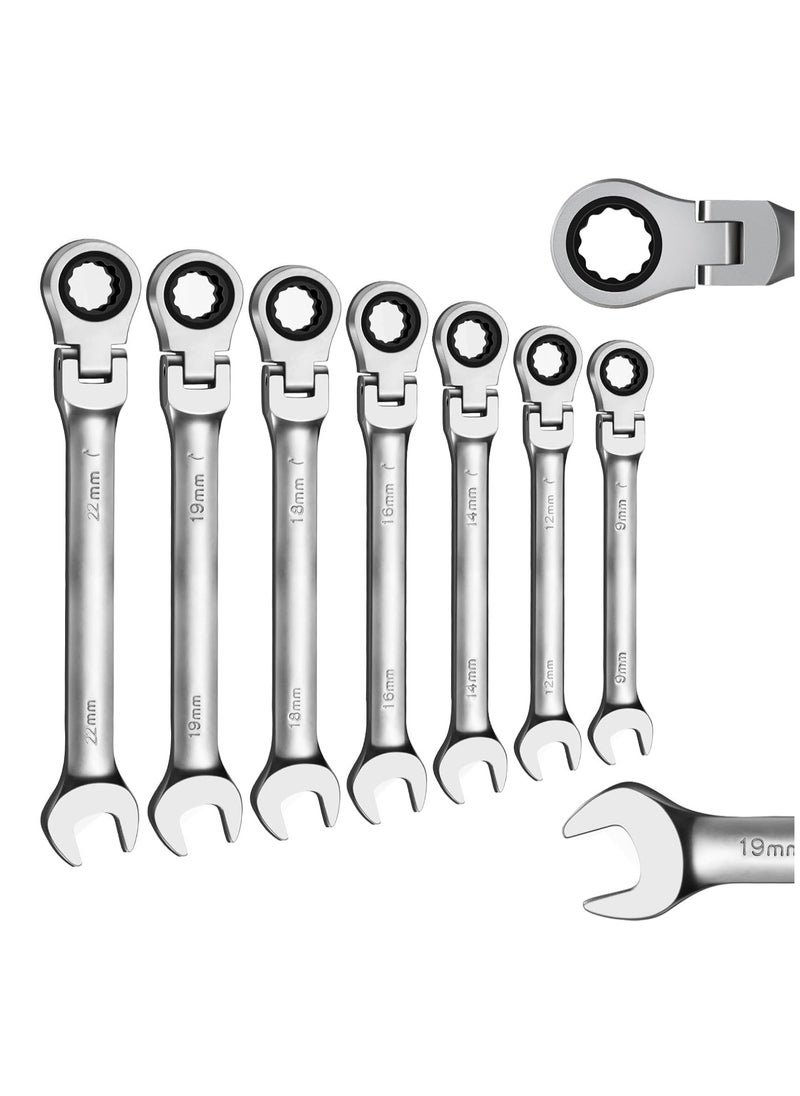 19mm Flex Head Ratchet Wrench, Industrial Grade Cr-V Steel, 12 Point Release Design, 72 Tooth Ratchet, 180 Degree Flex Box End