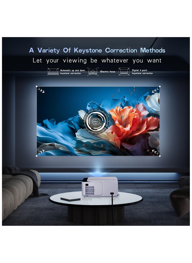 Smart T5 Mini Projector with WiFi and Bluetooth [Android 13.0/Electric focus] Portable Projector 4K Support 1080P Supported Home Theater Projector T5 Mini Projector White