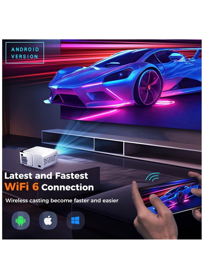 Smart T5 Mini Projector with WiFi and Bluetooth [Android 13.0/Electric focus] Portable Projector 4K Support 1080P Supported Home Theater Projector T5 Mini Projector White