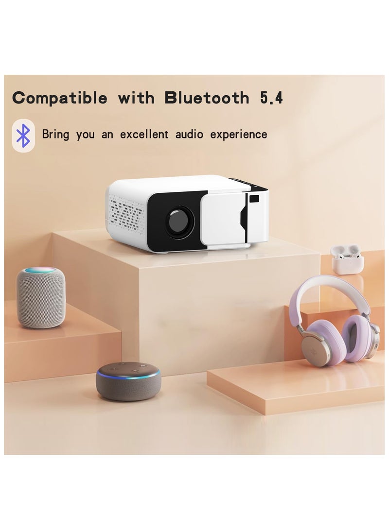 Smart T5 Mini Projector with WiFi and Bluetooth [Android 13.0/Electric focus] Portable Projector 4K Support 1080P Supported Home Theater Projector T5 Mini Projector White