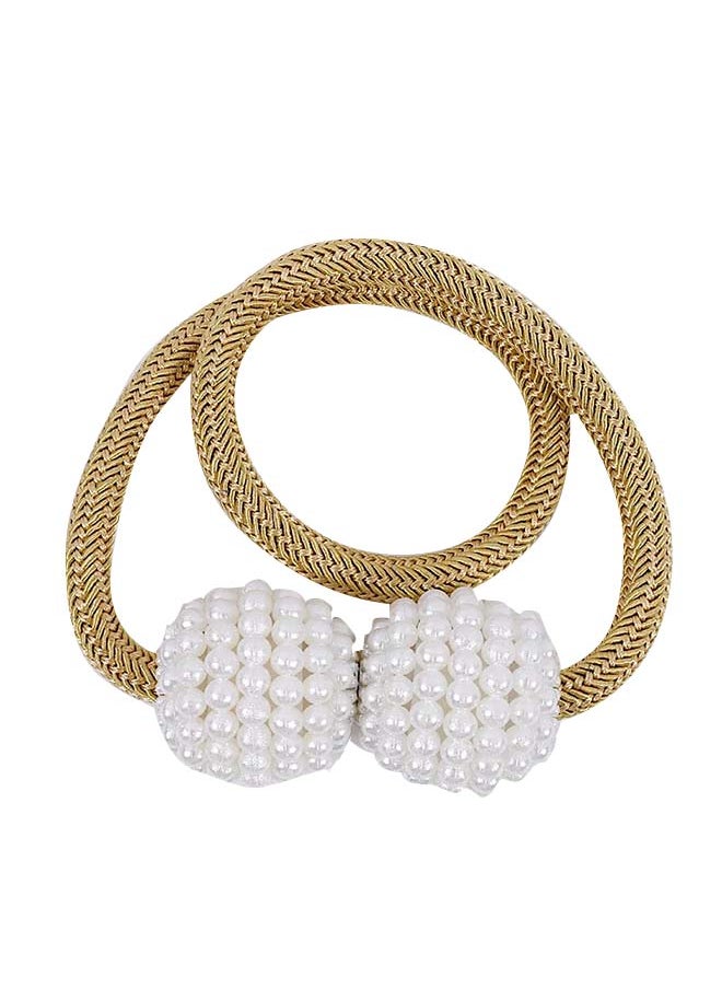 2-Piece Pearl Design Magnetic Curtain Holder Gold/White