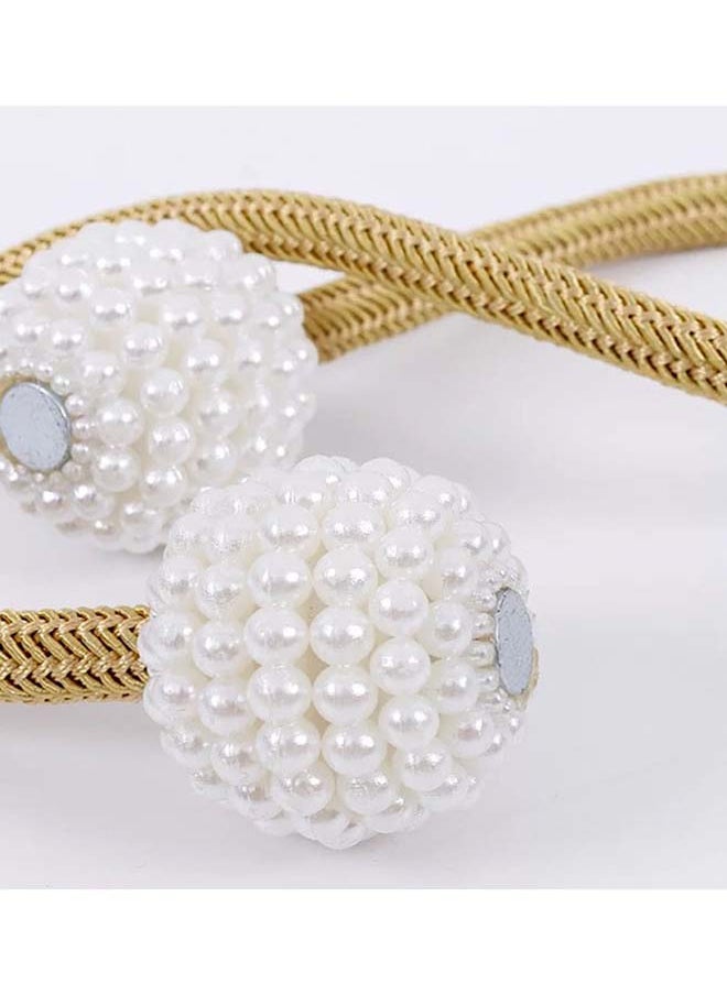 2-Piece Pearl Design Magnetic Curtain Holder Gold/White