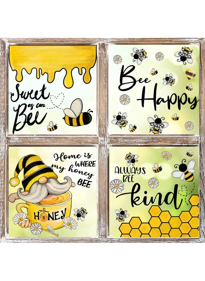 Bumble Bee Window Clings 110Pcs Honey Bee Window Decals Spring Summer Window Cling Sweet Bee Happy Kind Gnome Window Stickers Bee Reusable Pvc Sticker For Home Party Window Glass Mirror