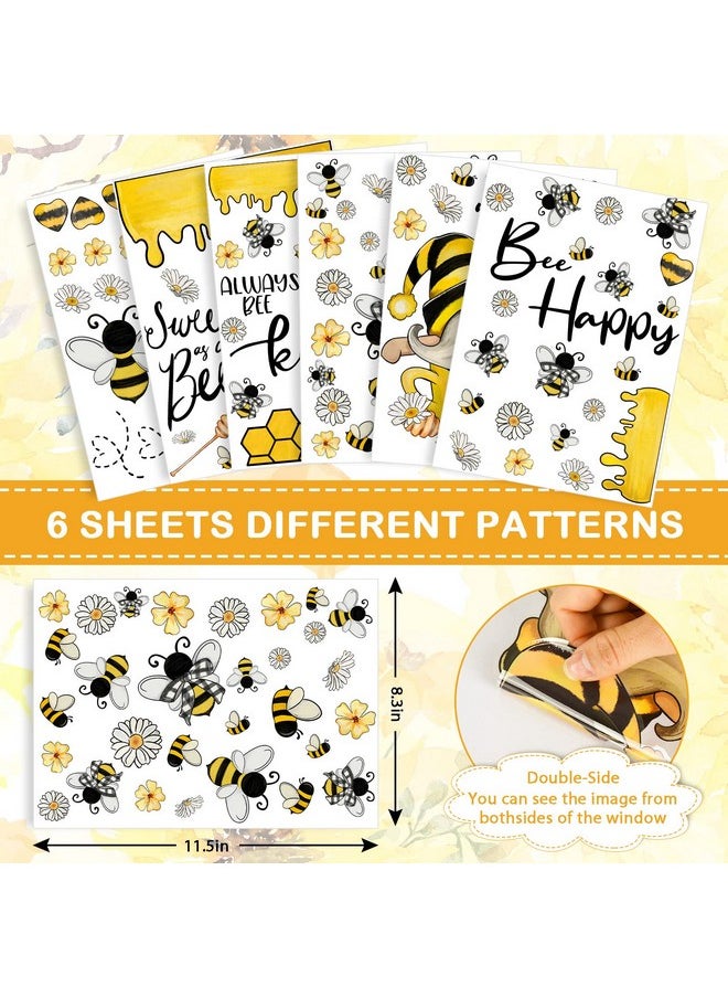 Bumble Bee Window Clings 110Pcs Honey Bee Window Decals Spring Summer Window Cling Sweet Bee Happy Kind Gnome Window Stickers Bee Reusable Pvc Sticker For Home Party Window Glass Mirror