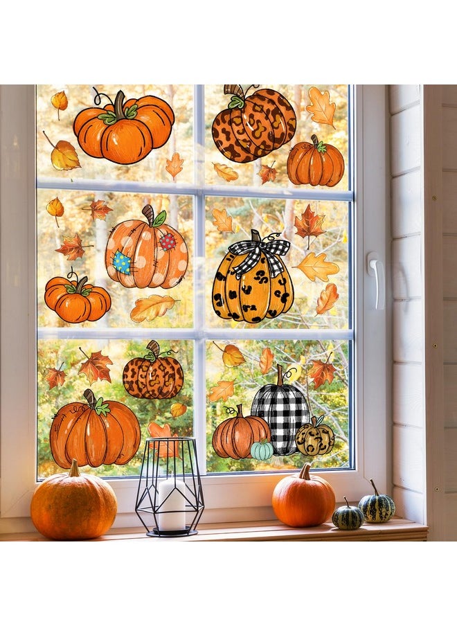 67Pcs Fall Window Clings Orange Autumn Pumpkin Maple Leaves Window Decals Doublesided Reusable Pvc Stickers For Thanksgiving Harvest Home School Office Decor 6 Sheet