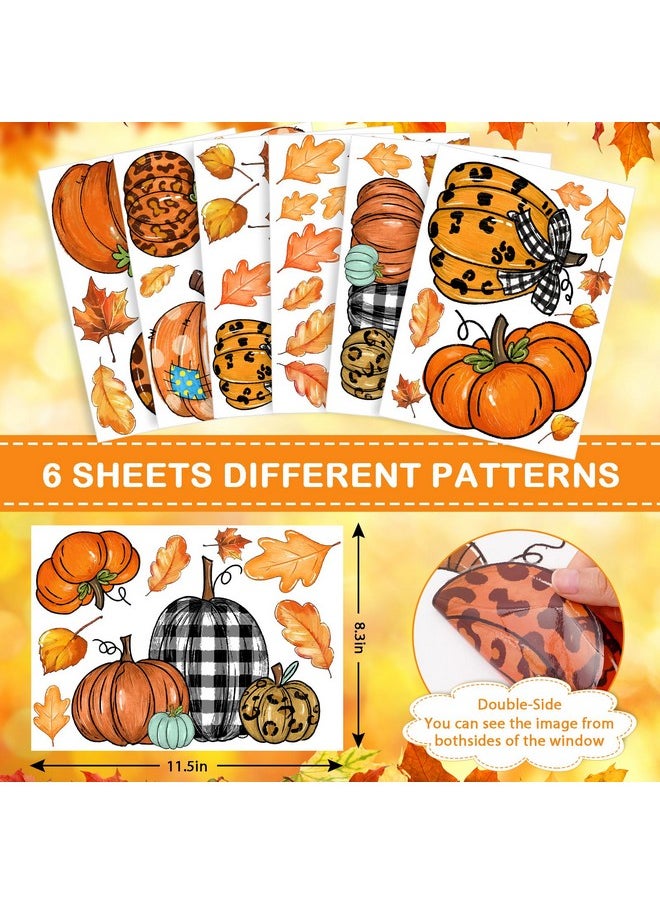 67Pcs Fall Window Clings Orange Autumn Pumpkin Maple Leaves Window Decals Doublesided Reusable Pvc Stickers For Thanksgiving Harvest Home School Office Decor 6 Sheet