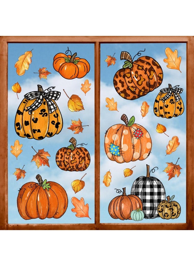 67Pcs Fall Window Clings Orange Autumn Pumpkin Maple Leaves Window Decals Doublesided Reusable Pvc Stickers For Thanksgiving Harvest Home School Office Decor 6 Sheet