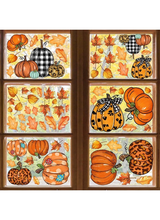 67Pcs Fall Window Clings Orange Autumn Pumpkin Maple Leaves Window Decals Doublesided Reusable Pvc Stickers For Thanksgiving Harvest Home School Office Decor 6 Sheet