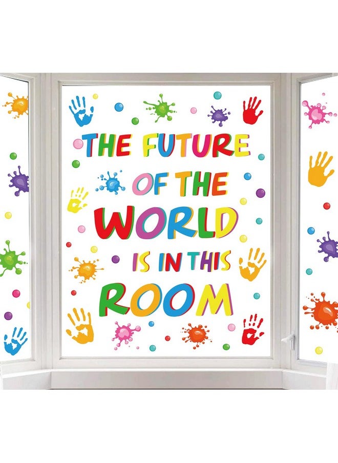 113Pcs Inspirational Quotes Window Clings Colorful Handprint Back To School Positive Sayings Window Stickers For Home Bedroom School Classroom Nursery Playroom Decoration 9 Sheets