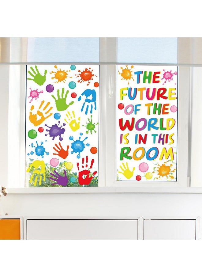 113Pcs Inspirational Quotes Window Clings Colorful Handprint Back To School Positive Sayings Window Stickers For Home Bedroom School Classroom Nursery Playroom Decoration 9 Sheets