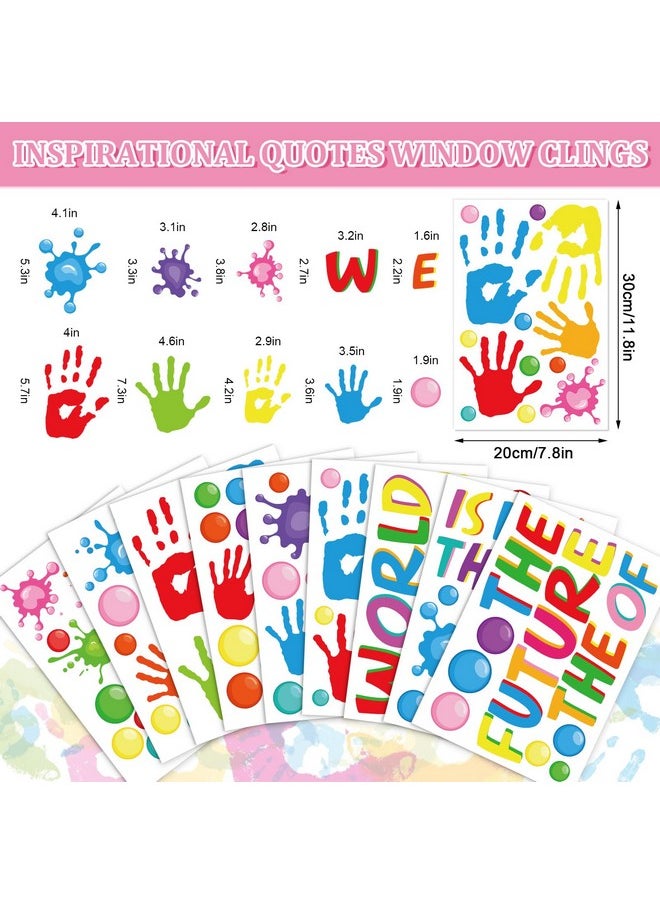 113Pcs Inspirational Quotes Window Clings Colorful Handprint Back To School Positive Sayings Window Stickers For Home Bedroom School Classroom Nursery Playroom Decoration 9 Sheets