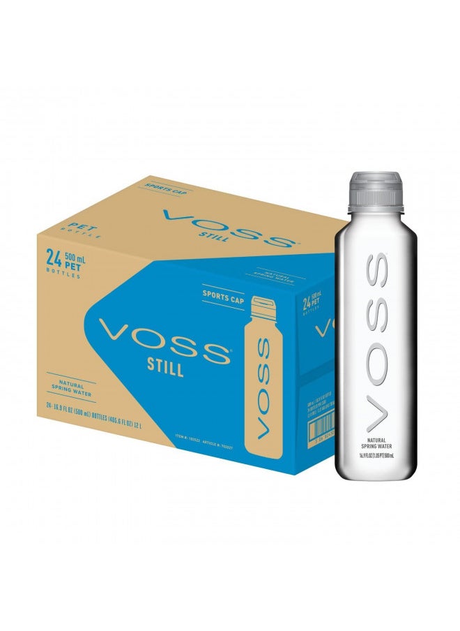 VOSS Premium Still Bottled Water - Pure, Crisp & Refreshing - BPA Free PET Plastic Water Bottles with Sports Cap for Easy, Spill-Free Drinking - Ideal for Gym, Running, Hiking - 500ml, Pack of 24