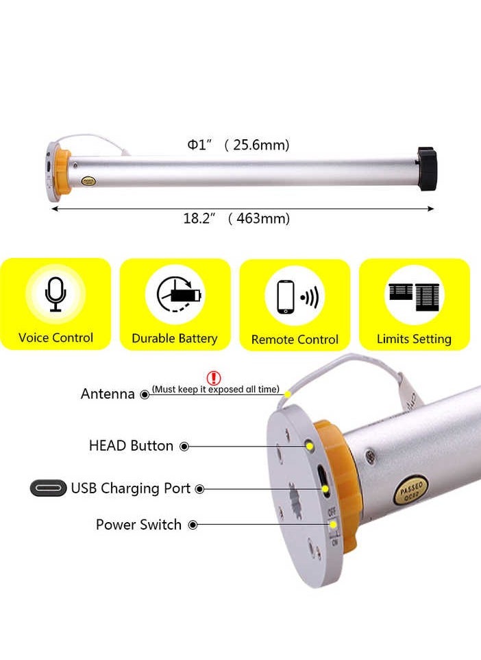 RAEX Rechargeable Roller Blinds Tubular Motor TQL25-Lithium Battery Motor With Remote - Quiet & Precise Control