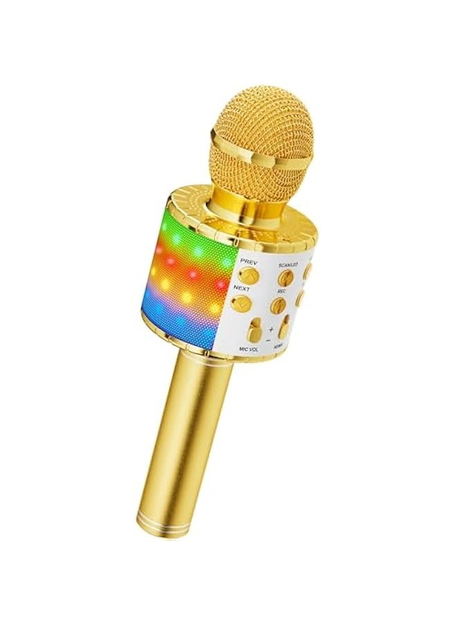 Magic Sing LED Karaoke Microphone Children, Wireless Bluetooth Toy from 3-12 Years, Gift Girls KTV Speaker with Voice Changer, Home KTV Karaoke Machine for Android, iOS, PC (Gold)