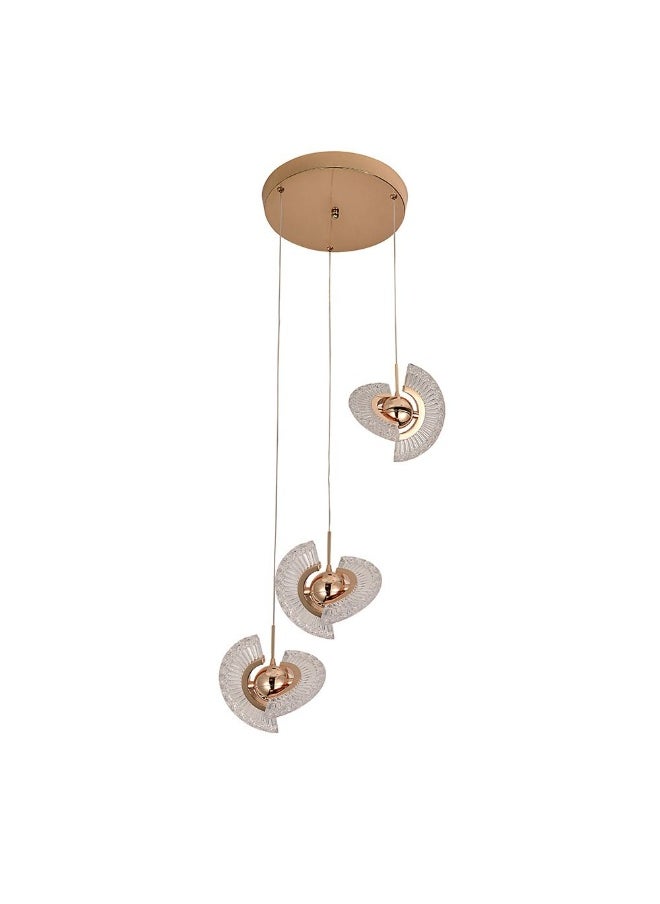 Danube Home Pendant Acrylic+Metal D30Xh100 Led Gold A001/3H | Contemporary Pendant Lamps | Hanging Lanterns | Modern Design Indoor Lighting For Bedroom Dining Living Room