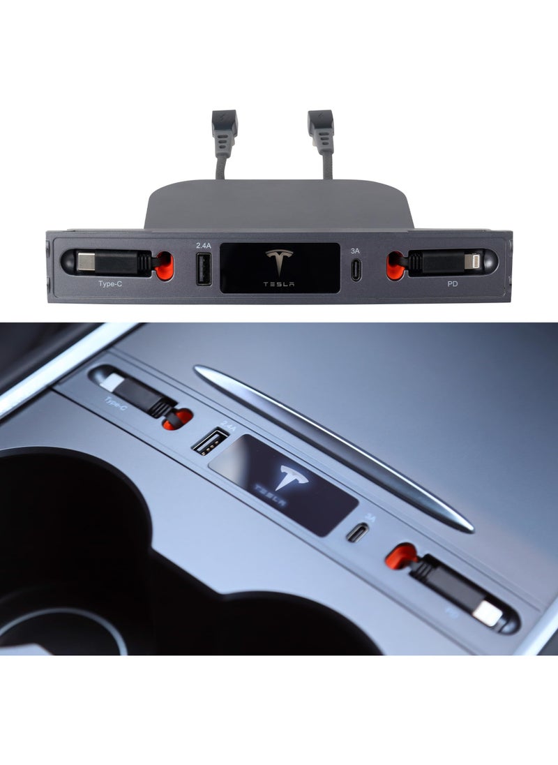 Fast Charge Adapter for Tesla, Tesla USB Hub Fit Center Console Adapter of 2021-2023 Model 3 and 2021-2024 Model Y(Not Fit Model 3 2024)