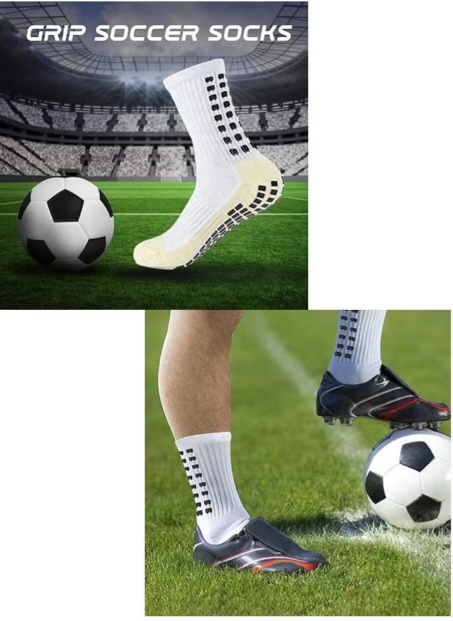 3Pair blue  Men's Soccer Socks Anti Slip Non Slip Grip Pads for Football Basketball Sports Grip Socks