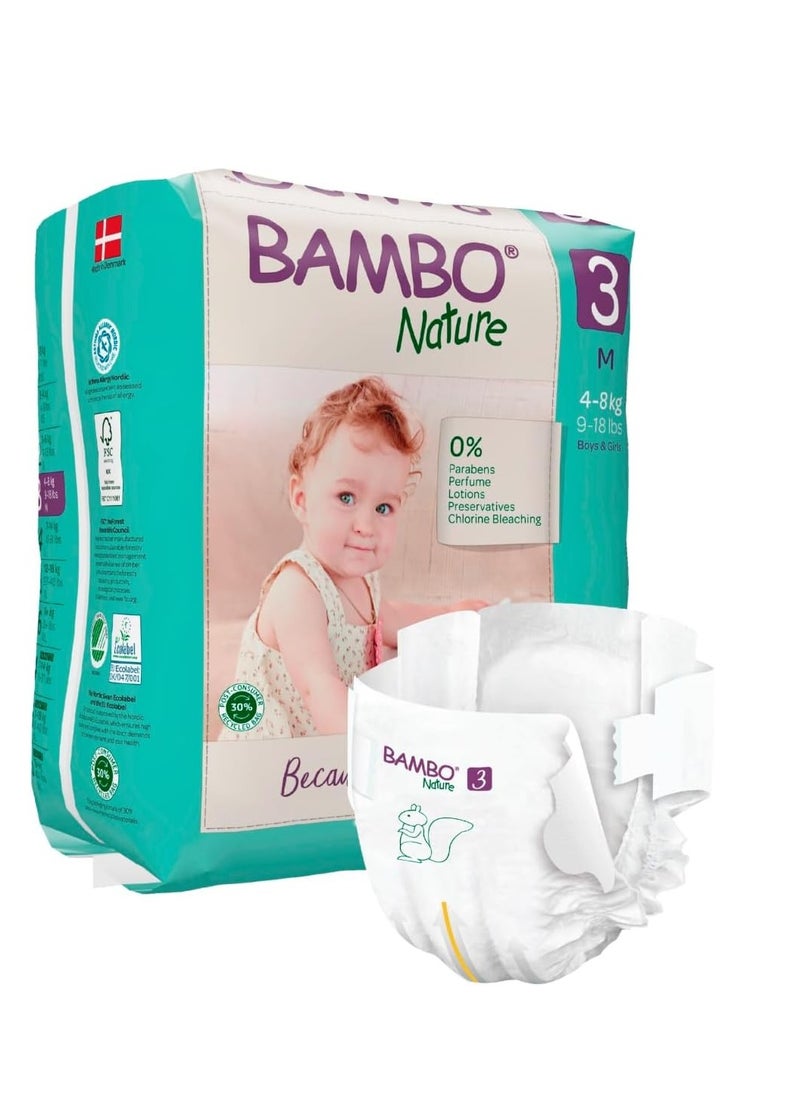 Bambo Nature Premium Eco Nappies, Eco-Labelled Sustainable Nappies, Enhanced Leakage Protection, Secure & Comfortable Baby Nappies, Secure & Comfortable - Size 3 (1 X Pack Of 28)