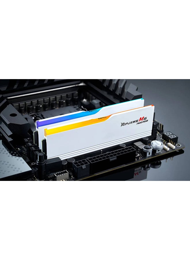 Ripjaws M5 Neo RGB Series 32GB (2x16GB) DDR5 Dual Channel Kit Desktop Memory Kit, 6000 MT/s Memory Speed, CL36-48-48-96 Latency, AMD EXPO, 1.25V Voltage, White | F5-6000J3648D16GX2-RM5NRW