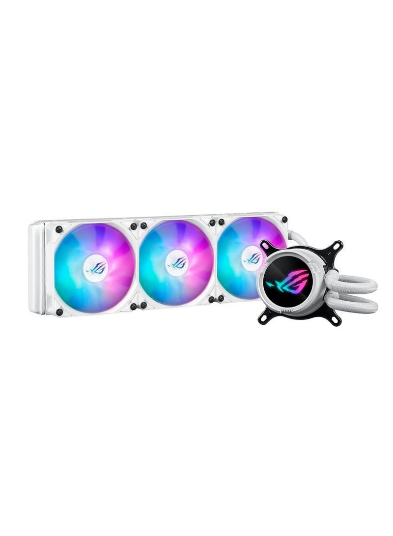 Rog Strix Lc Iii 360 Argb Wht All-In-One Cpu Liquid Cooler With 360° Rotatable Water Block, 7Th Gen V2 Asetek Pump, Premium Rog Argb Fans, And 10+ Custom Aura Lighting Effects White