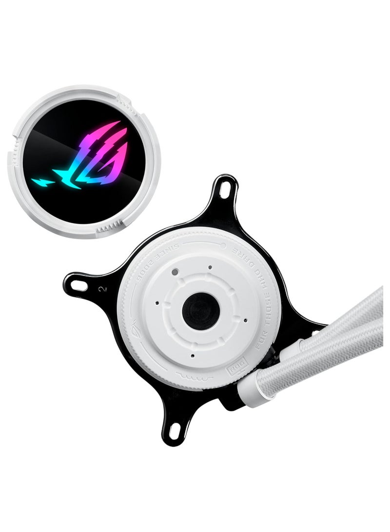 Rog Strix Lc Iii 360 Argb Wht All-In-One Cpu Liquid Cooler With 360° Rotatable Water Block, 7Th Gen V2 Asetek Pump, Premium Rog Argb Fans, And 10+ Custom Aura Lighting Effects White