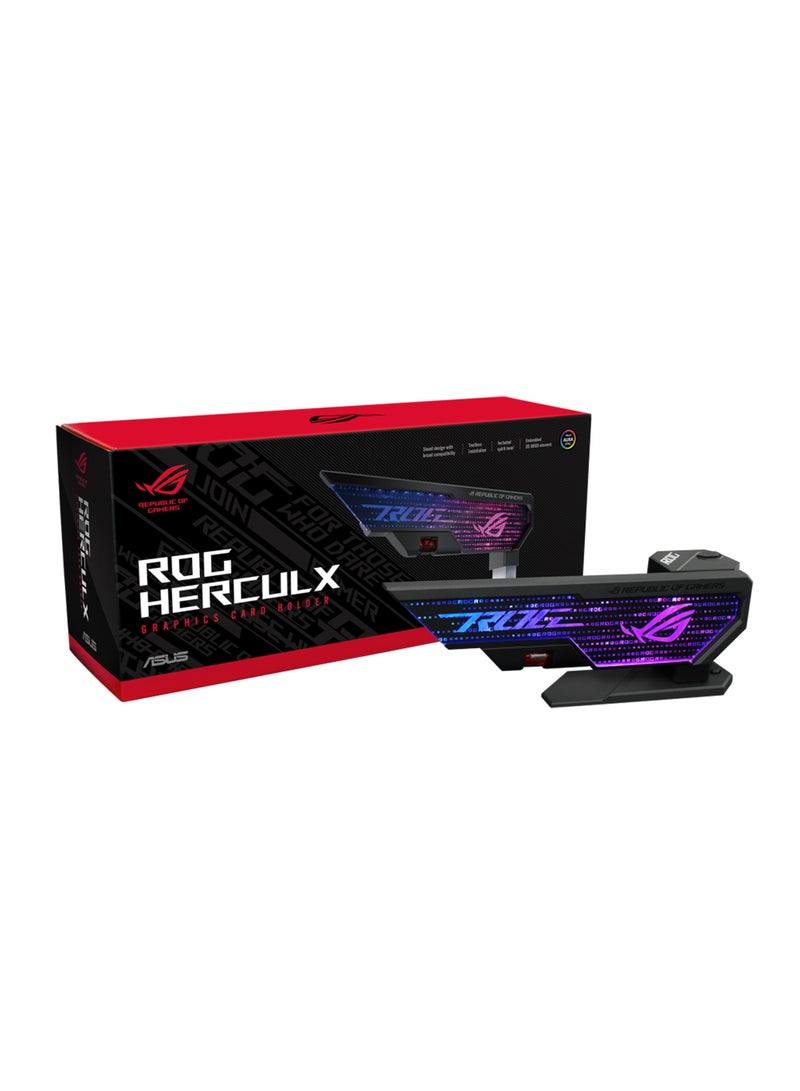 ROG Herculx Graphics Card Anti-Sag Holder Bracket (Solid Zinc Alloy Construction, Easy Toolless Installation, Included Spirit Level, Adjustable Height, Wide Compatibility, Aura Sync RGB) Black