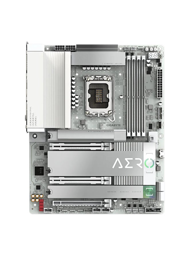 Z890 AERO G LGA 1851 ATX Motherboard, Intel Z890 Chipset, 4x DDR5 DIMM Slots (Up to 256GB Max Memory), Wi-Fi 7 & Bluetooth 5.4, 2x PCIe 5.0 x16 Slots, 5x M.2 Slots (PCIe 4.0/3.0), 6x SATA III Ports, 10+1 Phases Digital VRM, Dual 2.5GbE LAN, USB 3.2 Gen 2x2 Type-C, AORUS Audio, RGB Fusion 2.0, Z890-AERO-G White