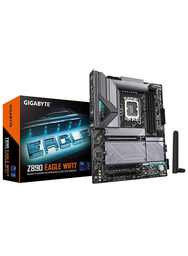 Z890 Eagle Wi-Fi 7 LGA 1851 ATX Motherboard, Intel Z890 Chipset, 4x DDR5 DIMM Slots (Up to 256GB Max Memory), Wi-Fi 7 & BT 5.4, 1x PCIe 5.0 x16, 4x M.2 Slots, 6x SATA 6Gb/s Ports, 10Gb Ethernet, USB 3.2 Gen 2x2, 4K HDMI, Realtek Audio, Multi-Layer PCB, Advanced Thermal Design | Z890-EAGLE-WIFI7 Black