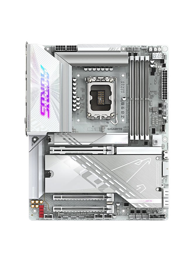 Z890 AORUS PRO ICE Wi-Fi ATX Motherboard, Intel Z890 Chipset, LGA1851 Socket, 4*DIMM DDR5 256GB Max Memory, 5*M.2, 1*PCIe 5.0*16, 1*5Gbps Ethernet & Wi-Fi 7, Bluetooth v5.4, 1*HDMI, Dual Thunderbolt 4, True AI Infinite Memory Performance | Z890-AORUS-PRO-ICE White