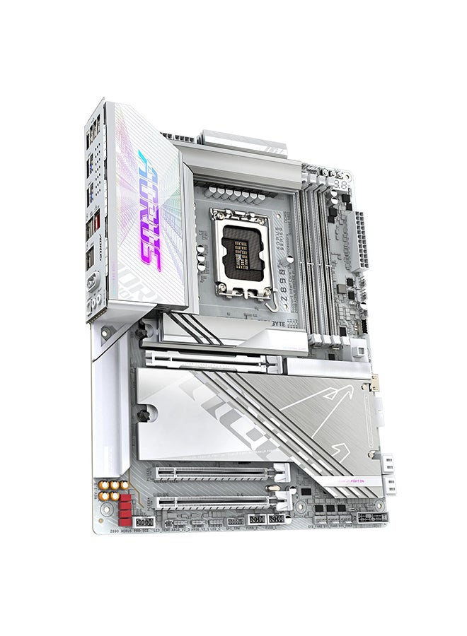 Z890 AORUS PRO ICE Wi-Fi ATX Motherboard, Intel Z890 Chipset, LGA1851 Socket, 4*DIMM DDR5 256GB Max Memory, 5*M.2, 1*PCIe 5.0*16, 1*5Gbps Ethernet & Wi-Fi 7, Bluetooth v5.4, 1*HDMI, Dual Thunderbolt 4, True AI Infinite Memory Performance | Z890-AORUS-PRO-ICE White