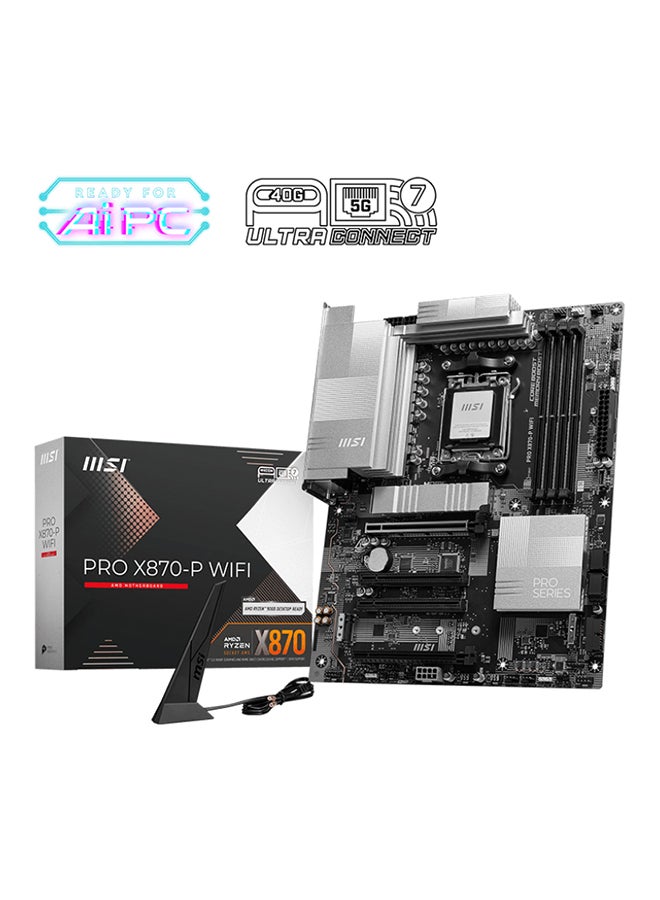 PRO X870-P Wi-Fi ATX Motherboard, AMD X870E Chipset, AM5 Socket, 4 x DIMM DDR5 (Up to 256GB), 3 x M.2 Slots, PCIe 5.0 x16, 5Gb Ethernet, Wi-Fi 7, Bluetooth v5.4, HDMI, Dual USB4, EZ DIY, Frozr Design, AI-Ready, Optimized for Gamers & Creators | 911-7E47-001 Black