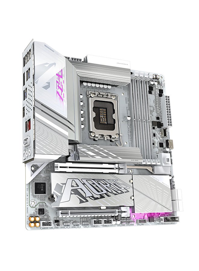 Z890M AORUS ELITE WIFI7 ICE, Intel Core Ultra Processors, LGA1851 Socket, Supports Up to 256GB DDR5 RAM, PCIe 5.0, Bluetooth 5.4, Wi-Fi 7, 10Gb Ethernet, Advanced Thermal Design with Triple-Stacked Fin Array, Dual M.2 Slots with Thermal Guards, USB 3.2 Gen 2x2 Type-C, RGB Fusion 2.0, Onboard Intel Thunderbolt 4, High-Quality Audio Capacitors, ATX Motherboard | Z890M-A-ELITE-WF7-ICE White