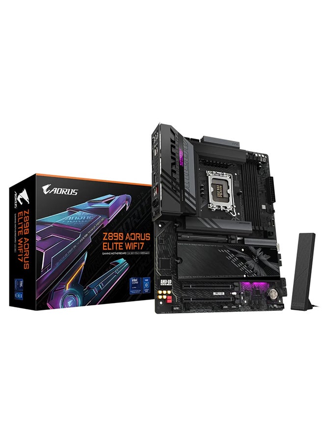 Z890 AORUS ELITE WIFI7 ATX Motherboard, Intel Z890 Chipset, LGA 1851 Socket, 4x DDR5 DIMM Slots (Up to 256GB), 1x PCIe 5.0 x16 Slot, 4x M.2 Slots, Wi-Fi 7 & Bluetooth 2.4, USB 3.2 Gen 2x2, 10Gb Ethernet, Enhanced VRM Design, Advanced Thermal Solution, RGB Fusion Support, Z890-AORUS-ELITE-WIFI7 Black