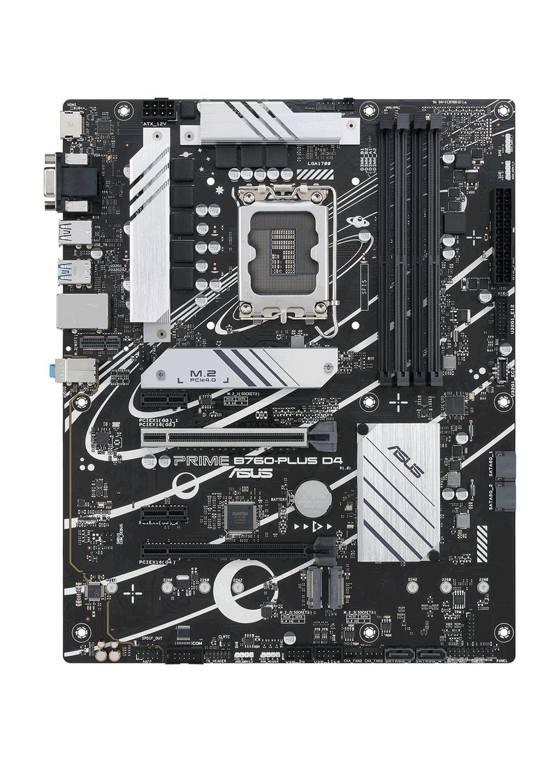 PRIME B760-PLUS D4 LGA1700 ATX Motherboard, Intel B760 Chipset, 4x DDR4 Slots (Max 128GB), PCIe 4.0, 2.5Gb Ethernet, Wi-Fi 6, Aura Sync, Fan Xpert 2+, DP/VGA/HDMI, USB 3.2 Gen 2 | 90MB1CW0-M0EAY0 Black