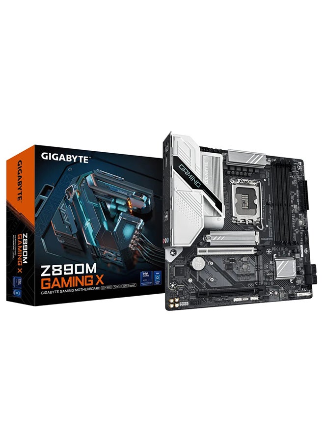 Z890M Gaming X LGA 1851 mATX Motherboard, Intel Z890 Chipset, 4x DDR5 DIMM Slots (Up to 256GB Max Memory), Wi-Fi 6E & BT 5.2, 1x PCIe 5.0 x16, 1x PCIe 4.0 x4, 3x M.2 Slots, 4x SATA 6Gb/s Ports, 2.5GbE LAN, USB 3.2 Gen 2x2, HDMI 2.1 & DisplayPort 2.1, Realtek Audio, RGB Fusion, Crossfire Support, Advanced Thermal Design, Q-Flash, Smart Backup, Supports Windows 10/11 | Z890M-GAMING-X Black/White