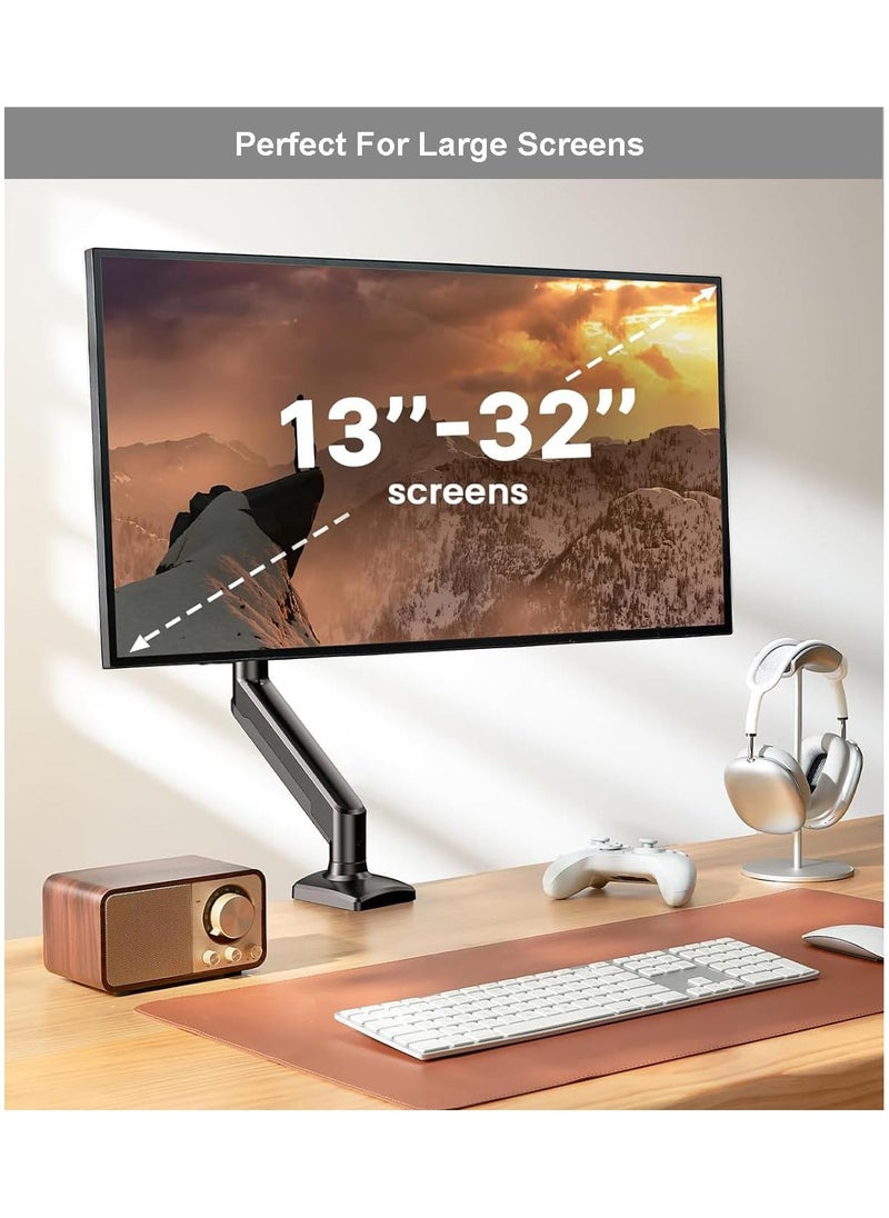 Single Monitor Mount Arm Fits Monitor 13 to 32 Inch, Monitor Desk Mount Holds 2-9kgs Computer Screen, Full Motion Gas Spring Monitor Desk Mount, VESA Mount 75x75/100x100mm