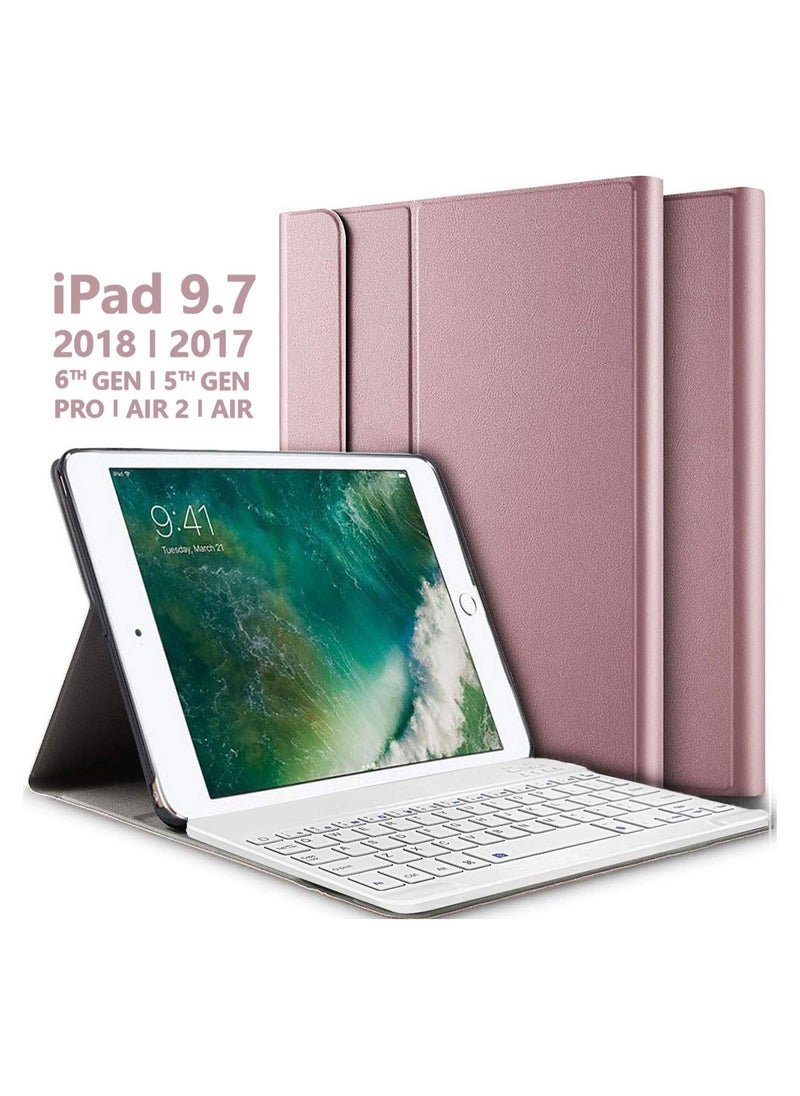 Wireless Keyboard For iPad Air 6th Gen with Case iPad 5th Gen 2018 2017 iPad Air 2 Keyboard Slim Protective Case with Pencil Holder Color Rose Gold