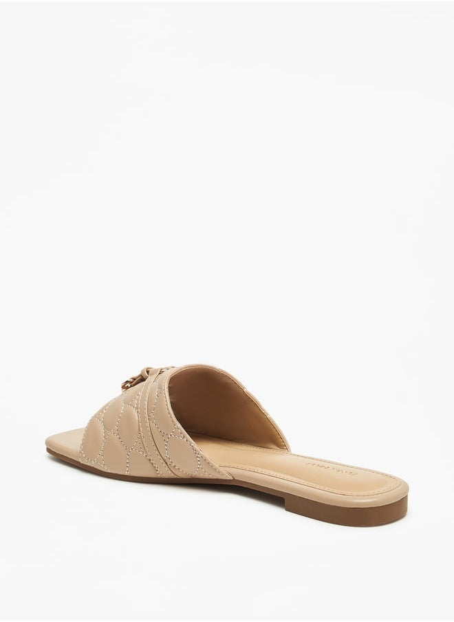 Textured Slip-On Sandals with Metal Accent