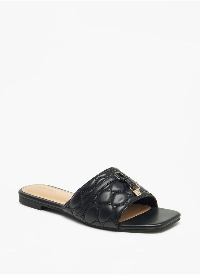 Textured Slip-On Sandals with Metal Accent