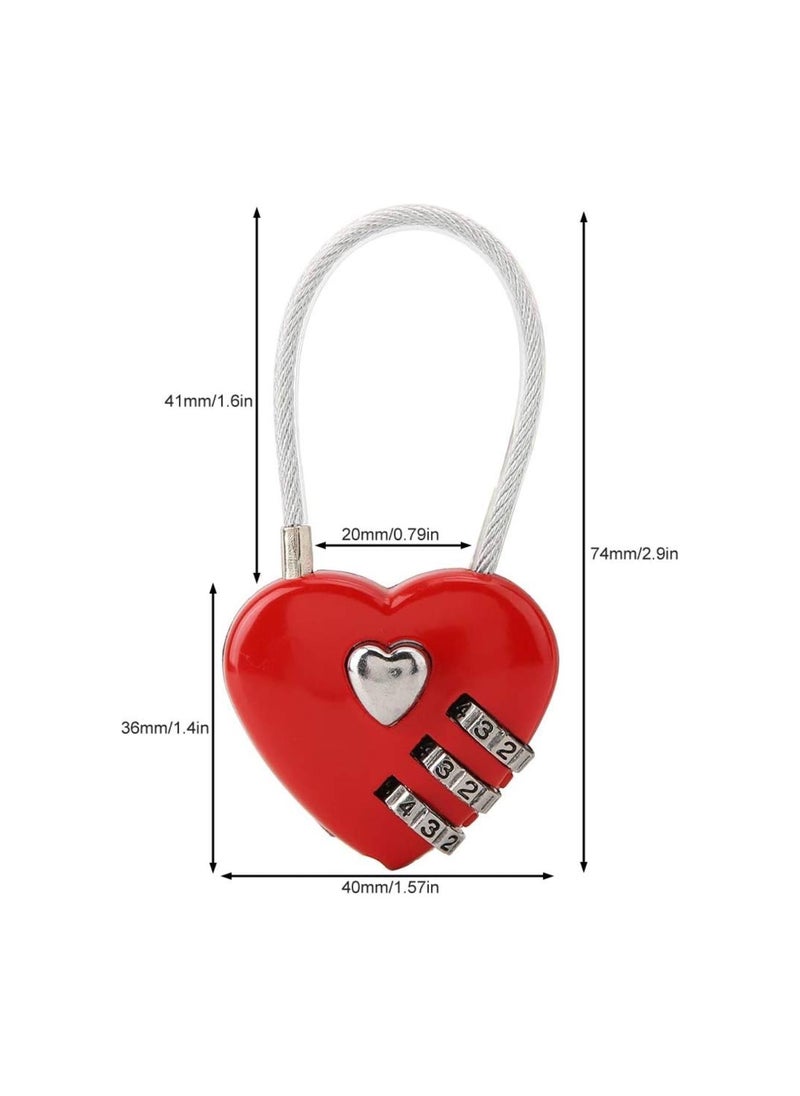 Combination Lock, 3 Digit Cute Love Padlock Mini Outdoor Combo Gate Lock Travel Luggage Locks Heart Shape Love Lock for Gym Locker, Extracurricular Locker, Home(red)