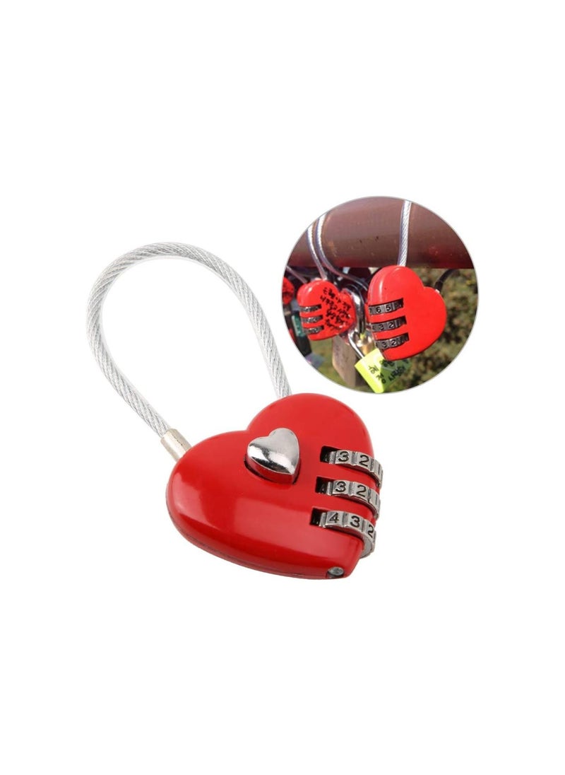 Combination Lock, 3 Digit Cute Love Padlock Mini Outdoor Combo Gate Lock Travel Luggage Locks Heart Shape Love Lock for Gym Locker, Extracurricular Locker, Home(red)