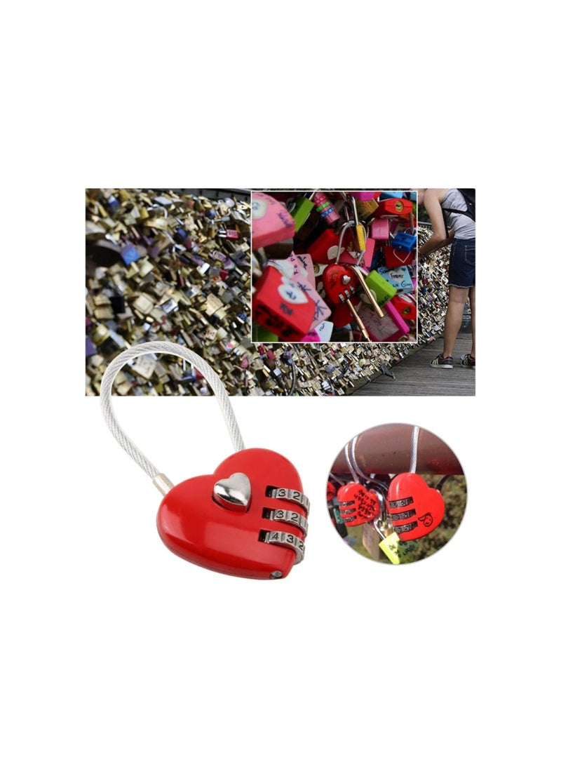 Combination Lock, 3 Digit Cute Love Padlock Mini Outdoor Combo Gate Lock Travel Luggage Locks Heart Shape Love Lock for Gym Locker, Extracurricular Locker, Home(red)