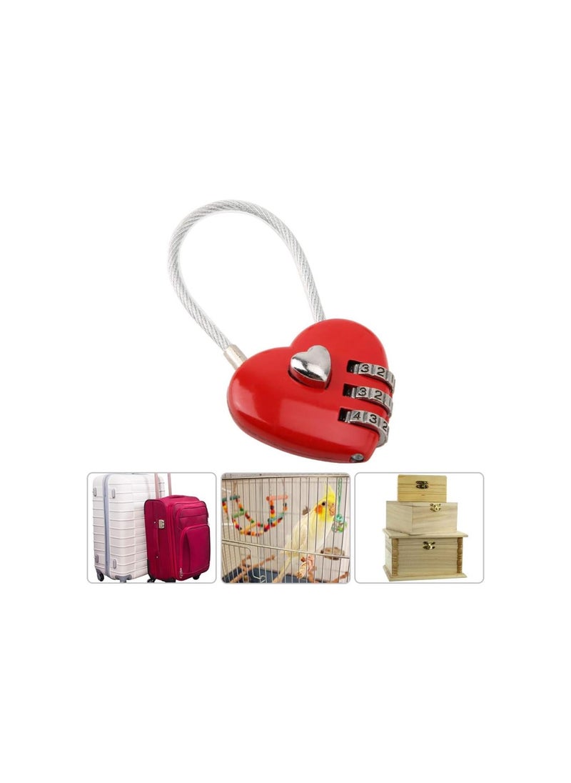 Combination Lock, 3 Digit Cute Love Padlock Mini Outdoor Combo Gate Lock Travel Luggage Locks Heart Shape Love Lock for Gym Locker, Extracurricular Locker, Home(red)