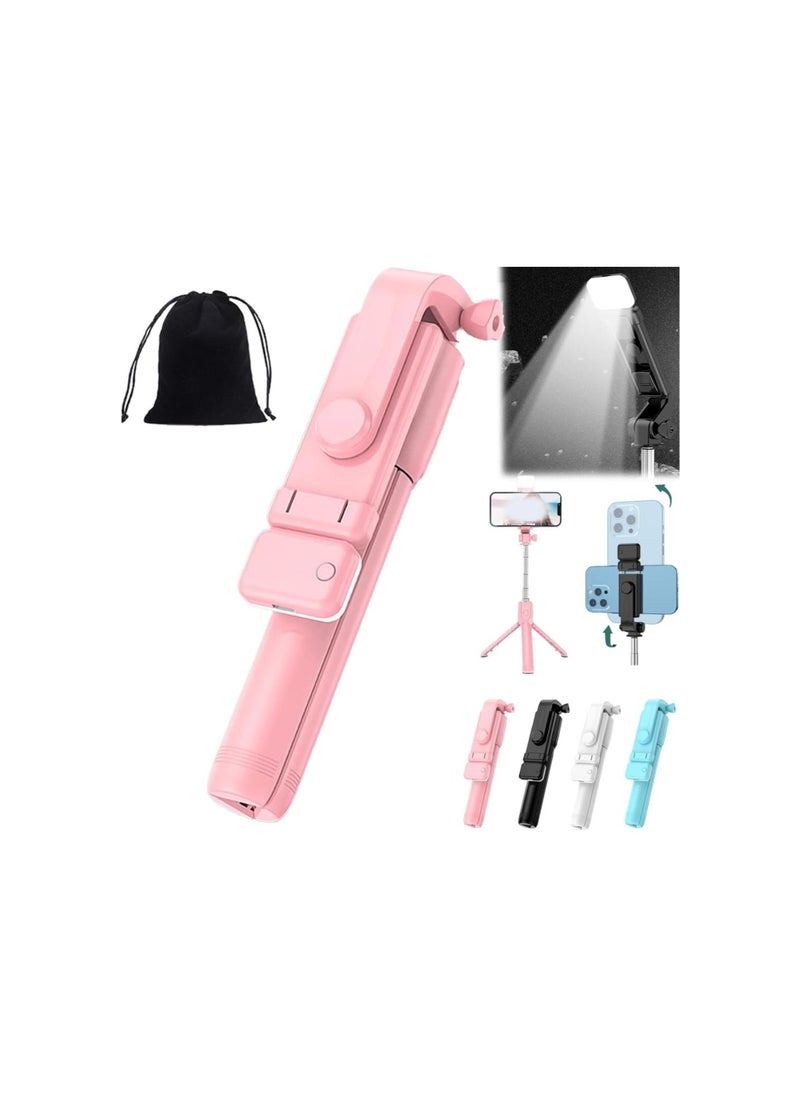 6 in 1 Wireless Bluetooth Selfie Stick, Admissioni Selfie Stick, 360° Rotating Retractable Selfie Stick Tripod, Folding Integrated Tripod Phone Stand with Light (Pink)