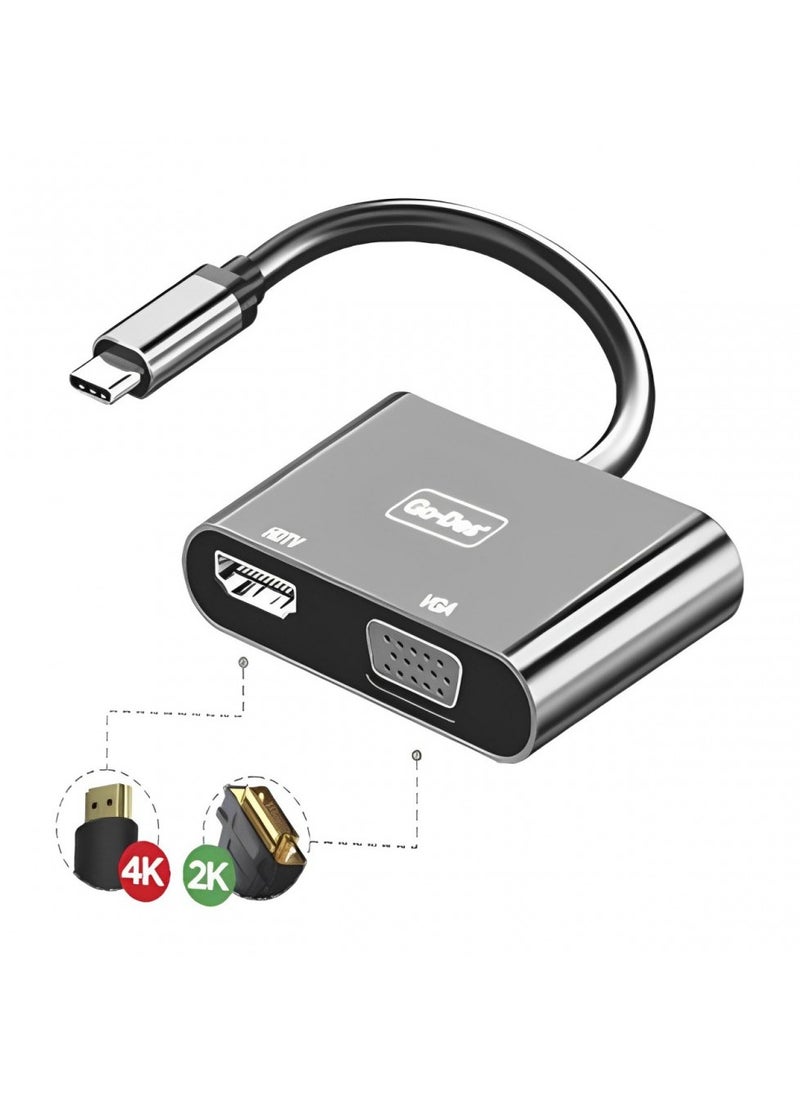 Go-Des 2-in-1 USB-C to HDTV + VGA Converter GD-8280