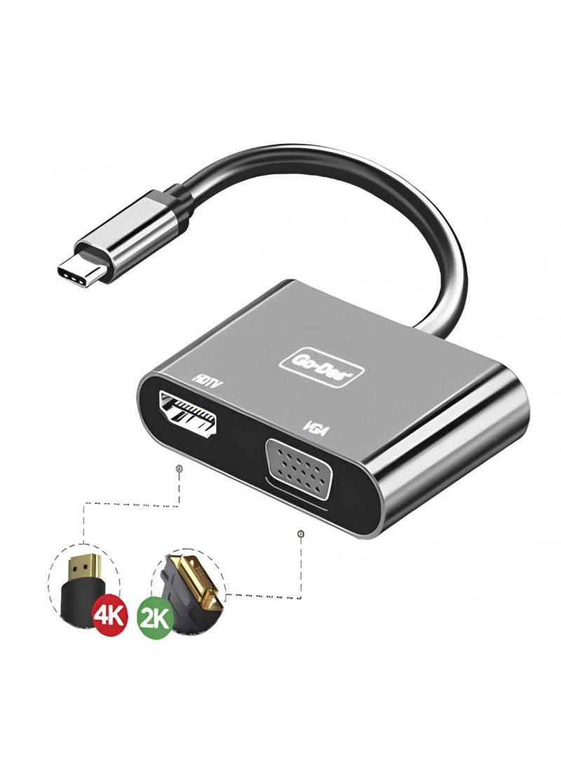 Go-Des 2-in-1 USB-C to HDTV + VGA Converter GD-8280