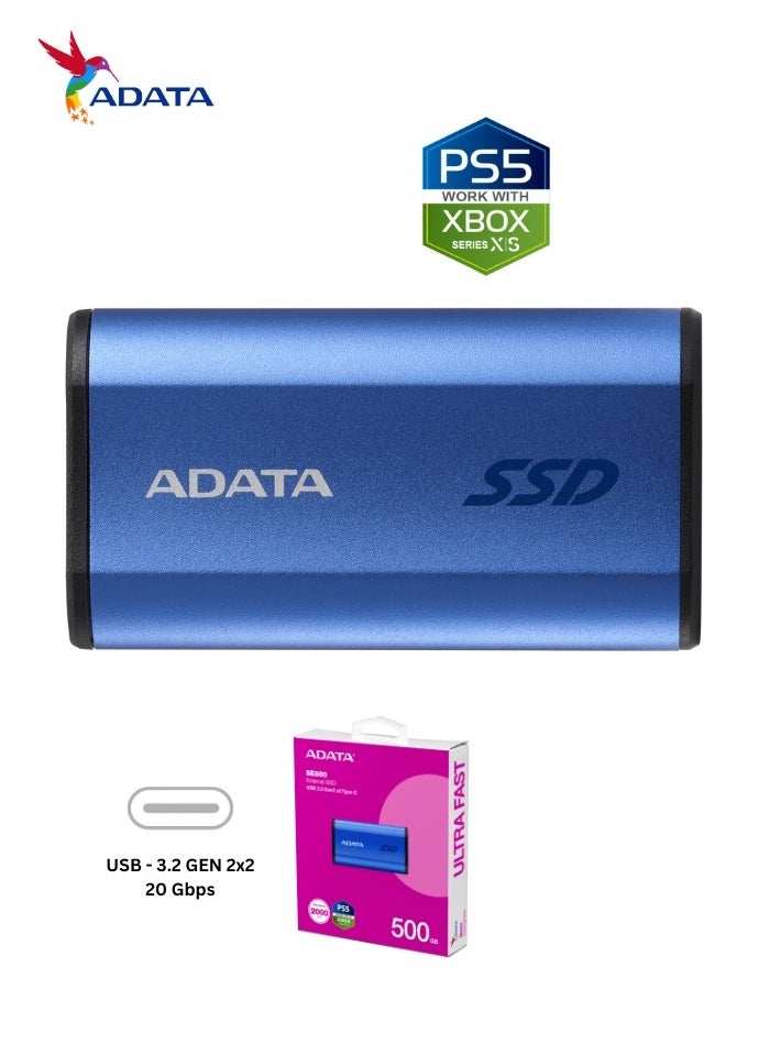 SE880 500GB External SSD | Portable Ultra Fast Solid State Drive Compatible with PS5 XBOX | Blue