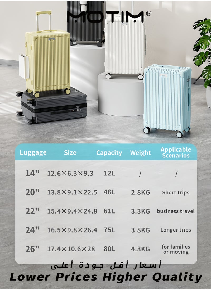 Travel Luggage Carry-On Luggage with Spinner Wheels Aluminum Framed Carry On Suitcase with USB and Type-C Port & Cup Holder & Phone Holder ＆ Side Hidden Hook Large Checked-in Luggage