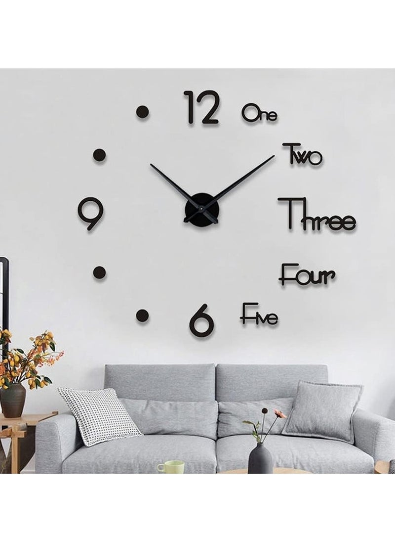 KB 3D DIY Wall Clock Acrylic (Non-Metal) Mirror Surface Decoration Wall Clock (Black)